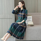 Collar Plaid tunic Dress women Belt