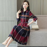 Collar Plaid tunic Dress women Belt